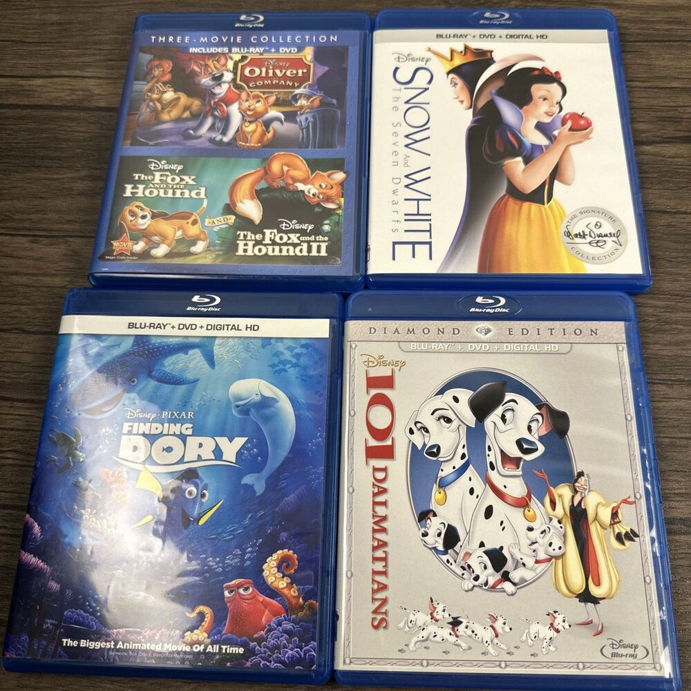 DisneyBlu-Ray DVD Lot If 4 Snow White Dalmatians Dory Oliver